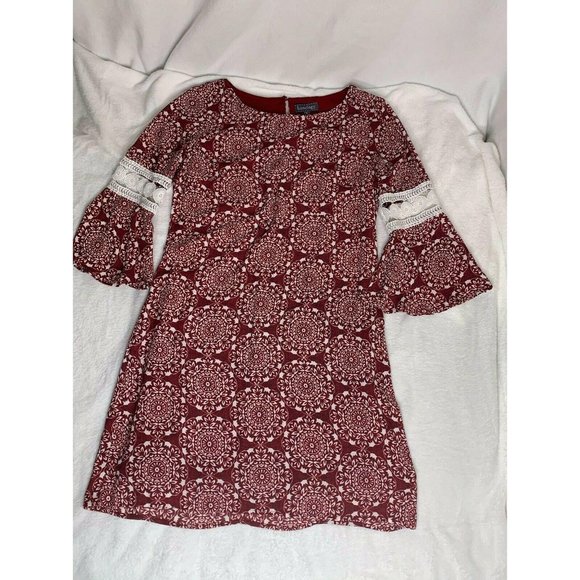 Luxology Dress SM red floral print laser cut lace - Picture 1 of 7